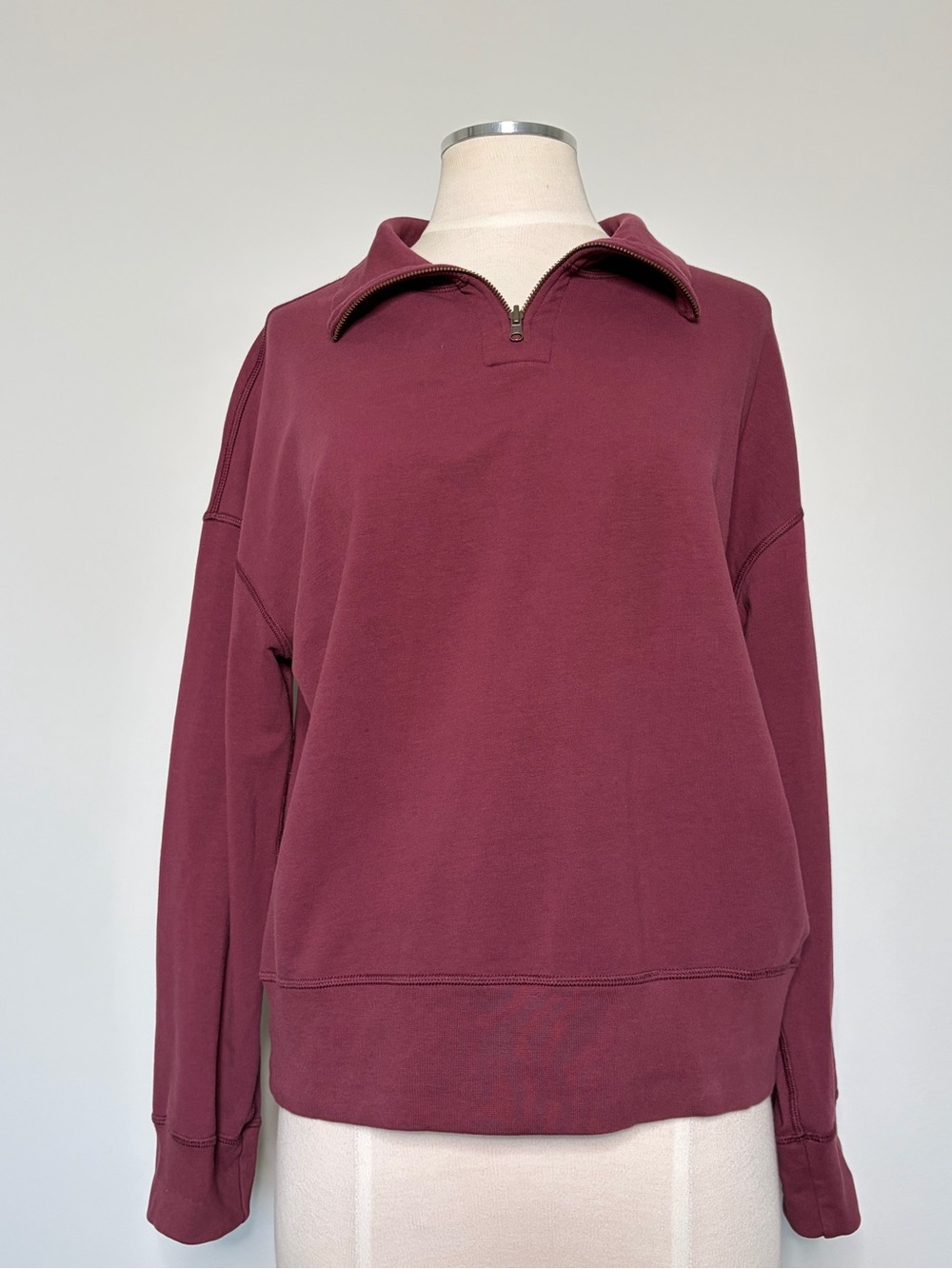 Maggie's Organics Quarter-Zip Pullover Sweatshirt in Maroon, Medium